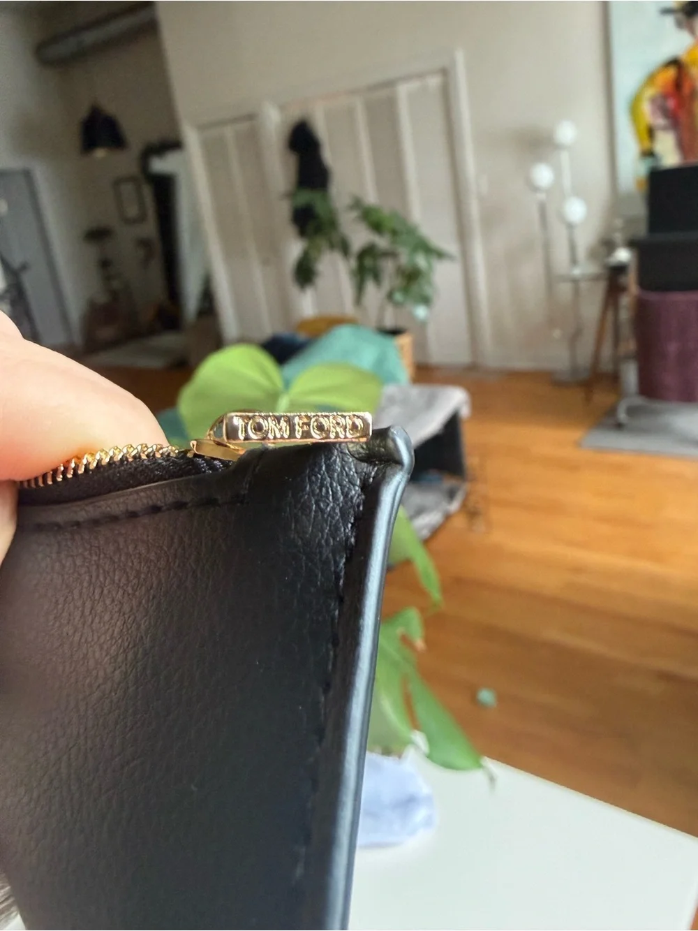 Tom Ford Black Leather Chain Strap Cosmetic Pouch